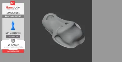 3D model of an olive baboon skull, ready for 3D printing, displayed on a gray background.