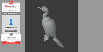 3D model of a prehistoric Auckland shag bird, posed upright, for 3D printing.