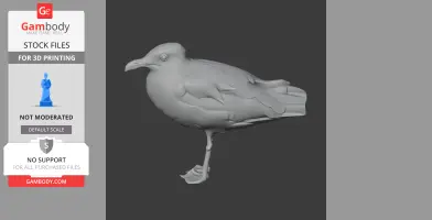 A 3D model of an Audouin's gull, standing with detailed wings and beak, ready for 3D printing.