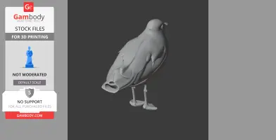 3D model of a standing gull with subtle detailing on wings and beak, ready for 3D printing.