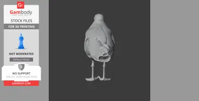 A 3D model of a bird, viewed from behind, with a smooth, abstract design.