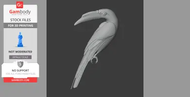 3D model of a stylized prehistoric hornbill with detailed beak and feathers for 3D printing.