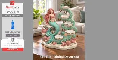 A mermaid-themed jewelry organizer with shells and coral, designed for 3D printing.