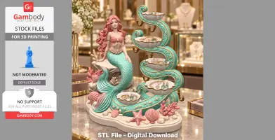 Mermaid-themed jewelry organizer with shell trays and sea decorations, designed for 3D printing.