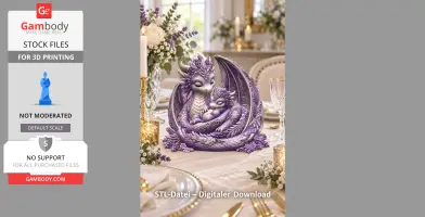 Lavender dragon mother and baby figurine with intricate detailing, set on an elegant table display.