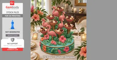 Flamingo jewelry organizer featuring pink flamingos and tropical flowers, designed for 3D printing.