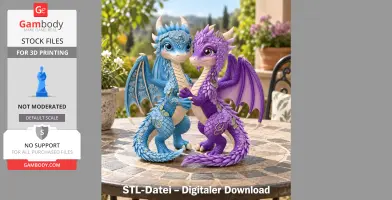 Two cute floral-patterned dragons, one blue and one purple, lovingly embracing on a stone table.
