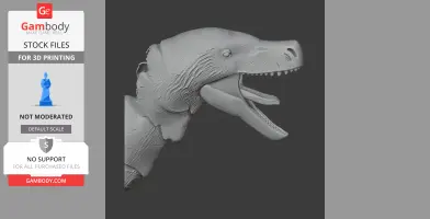 A detailed Acheroraptor dinosaur head model with an open mouth, designed for 3D printing.