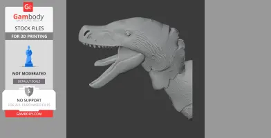 3D model of a detailed Acheroraptor head with open mouth, showcasing textured scales and teeth.