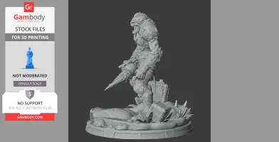 Fierce creature with armored body and spiked weapons, standing on a detailed base.