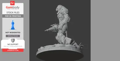 A detailed creature with armor and a drill weapon, standing on a rocky base. Suitable for 3D printing.