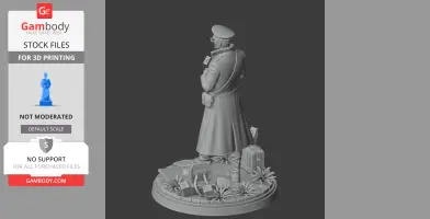 3D model of a military officer figure, standing with accessories on a detailed base.