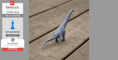 A 3D printed model of an Adamantisaurus dinosaur on a wooden surface.
