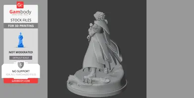 A robed character holding a staff, standing on a textured base with ornate details.