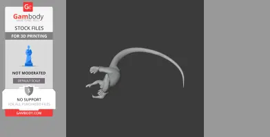A 3D model of a prehistoric animal resembling a dinosaur with a long tail and claws, viewed from above.