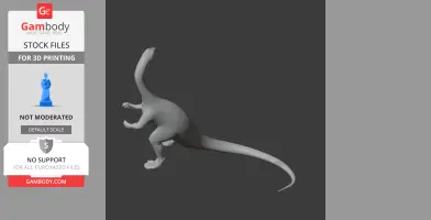 A 3D model of a dinosaur with a long tail and neck, posed as if walking, designed for 3D printing.