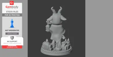 A horned figure with a lantern, standing on a detailed base with candles and stones.