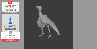 A 3D model of Afromimus, a prehistoric animal, depicted in a standing pose for printing.