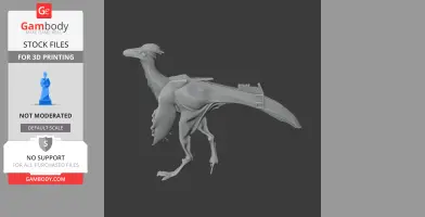 A 3D model of a prehistoric dinosaur, Afromimus, shown in a side view pose for printing.