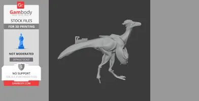 3D model of a dinosaur-like creature with a crest, long tail, and slender limbs, designed for 3D printing.