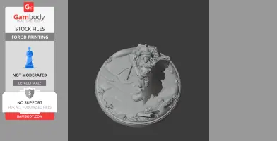 3D model of armored character with sword on a decorated round base, ready for 3D printing.