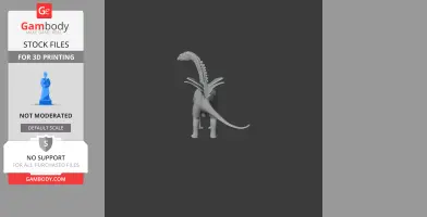 A 3D model of an Agustinia dinosaur, featuring a long neck and tail, with spines along its back.
