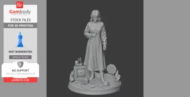 A cloaked figure holds a cross, surrounded by tombstones and debris on a detailed base.