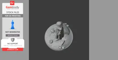 3D figure of a female character in a robe on a detailed circular base with various objects around.
