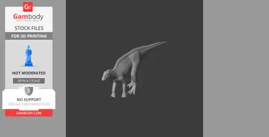 3D model of a prehistoric dinosaur, standing on four legs with a long tail and crest along its back.