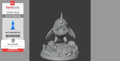 A detailed anglerfish figure from Outer Wilds with wide open mouth, standing on a decorated base.