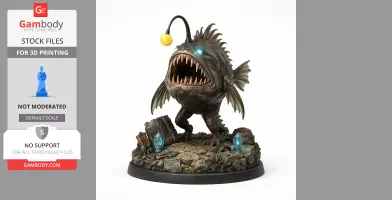 A menacing anglerfish figure with glowing eyes and lure, standing on a detailed ocean floor base.