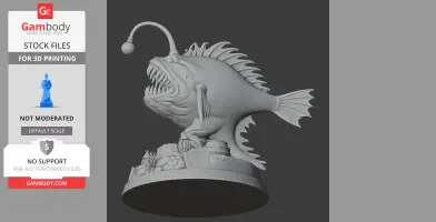 A detailed 3D model of an anglerfish character with an open mouth and elaborate base detailing.