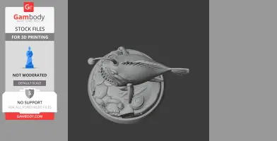A detailed anglerfish figure on a decorative base, designed for 3D printing.