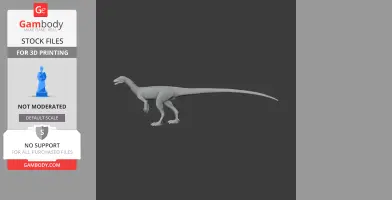 A 3D model of a slender, bipedal prehistoric animal with a long tail and arms, ready for 3D printing.