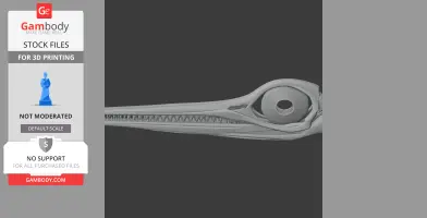 3D model of an Ophthalmosaurus skull, side view, showcasing long jaw and large eye socket.