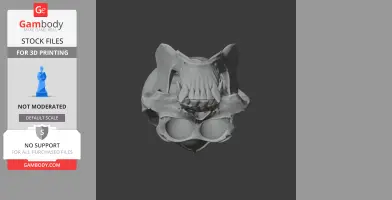 3D model of an orangutan skull, showcasing detailed bone structures, designed for 3D printing.
