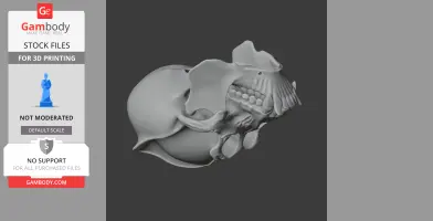 3D model of an orangutan skull, detailed with teeth and jaw structure, for 3D printing.