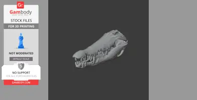 A 3D model of an Orinoco crocodile skull, intended for 3D printing, is displayed.
