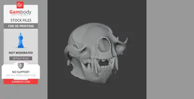 3D model of an otter shrew skull for printing, detailed with prominent teeth and bone structure.