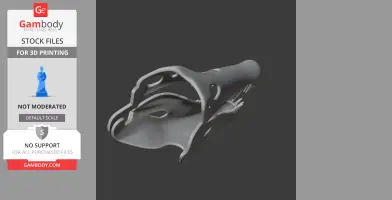 3D model of an Oxalaia dinosaur skull, ready for 3D printing, shown at a side angle.
