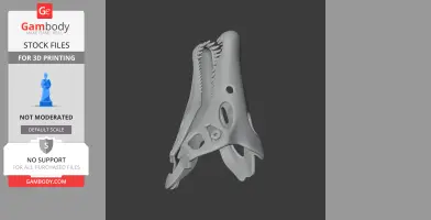 3D model of an Oxalaia dinosaur skull, showing detailed teeth and bone structures.