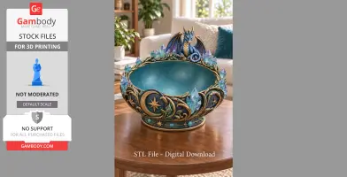 Ornate dragon-themed bowl adorned with crystals and celestial motifs.