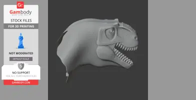 Detailed 3D model of Alashansaurus head, with open mouth and textured skin, for 3D printing.