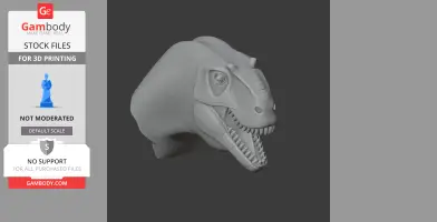 3D model of a dinosaur head, mouth open, detailed texture, for printing.