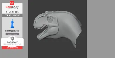 Detailed 3D model of a prehistoric dinosaur head with open mouth, designed for 3D printing.
