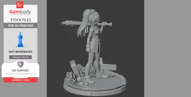 Figure of a character with a bat over shoulder, on detailed base with plants and objects.