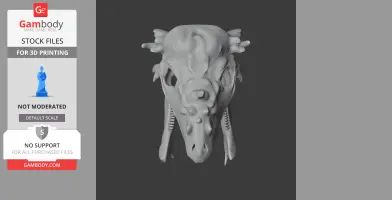 A detailed 3D model of a dinosaur skull, designed for 3D printing.