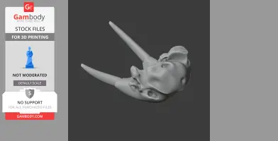 3D model of a Pacific walrus skull with tusks, suitable for 3D printing, displayed on a black background.