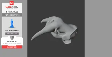 3D model of a Pacific Walrus skull, detailed for 3D printing, side view.