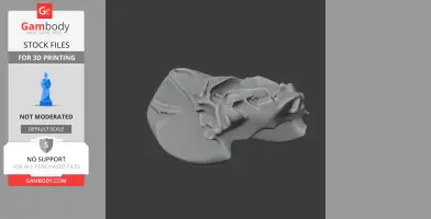 3D model of a detailed prehistoric animal skull, designed for 3D printing.
